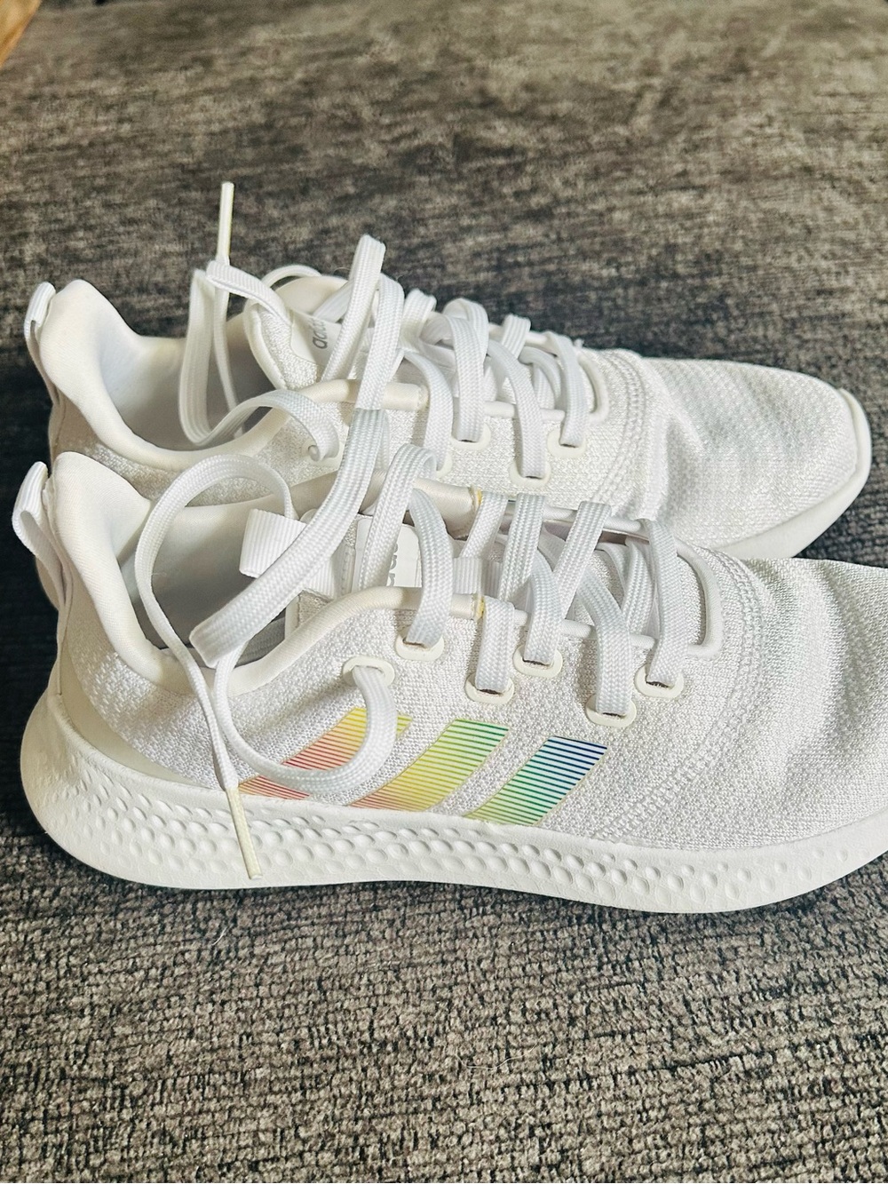 adidas White Women's Athletic Sneakers with Rainbow Stripe Accents